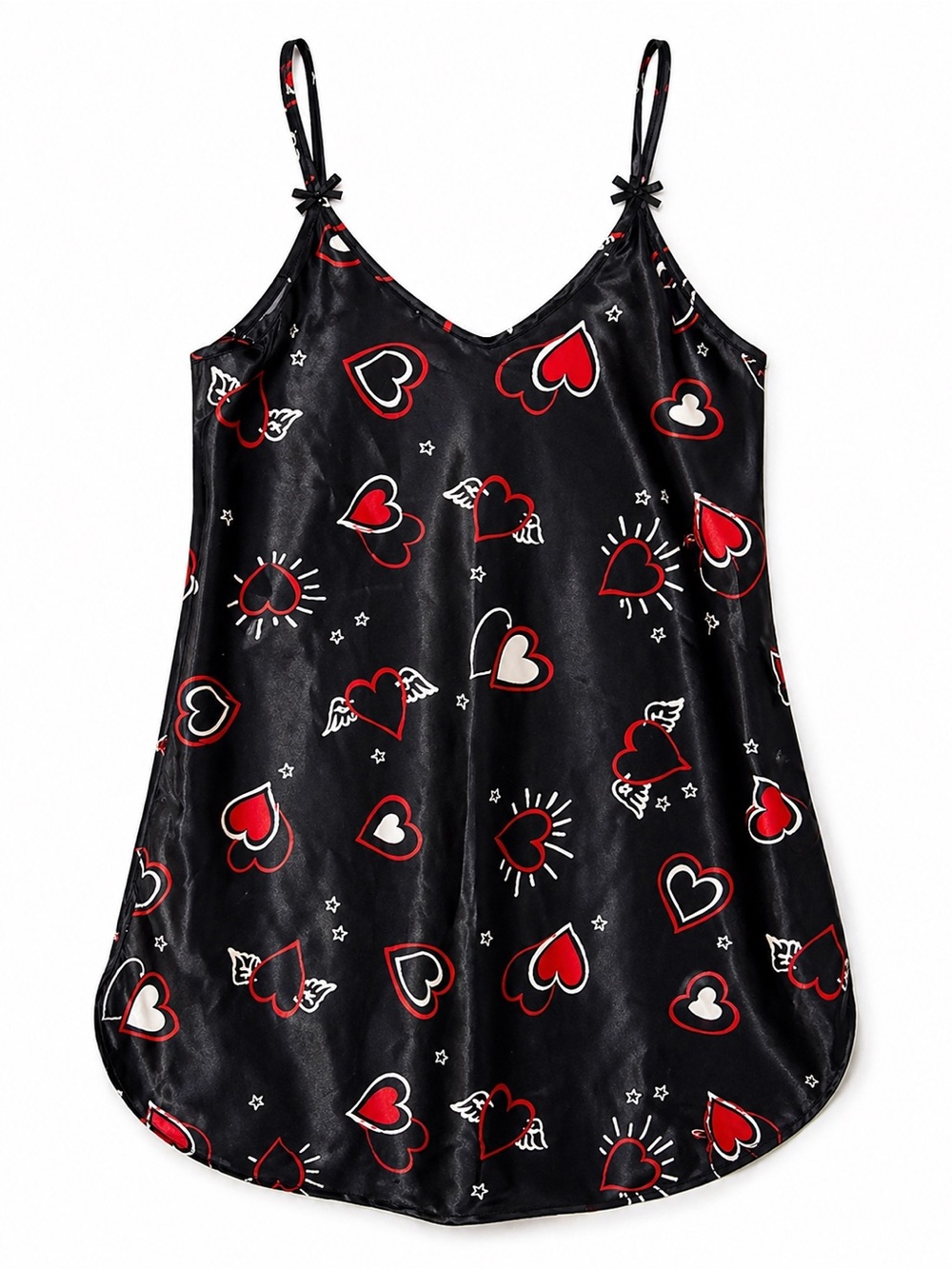 dentelle satin lingerie teddy babydoll Heart print vintage spaghetti str…